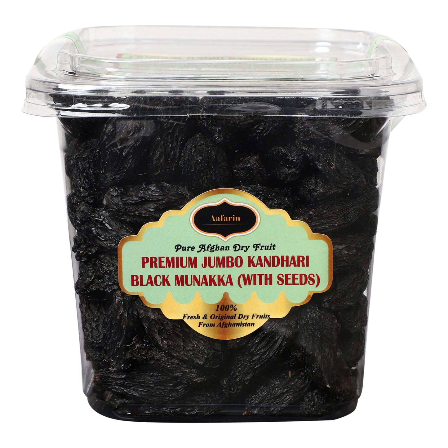 AAFARIN PREMIUM AFGHAN JUMBO KANDHARI BLACK MUNAKKA (WITH SEEDS).