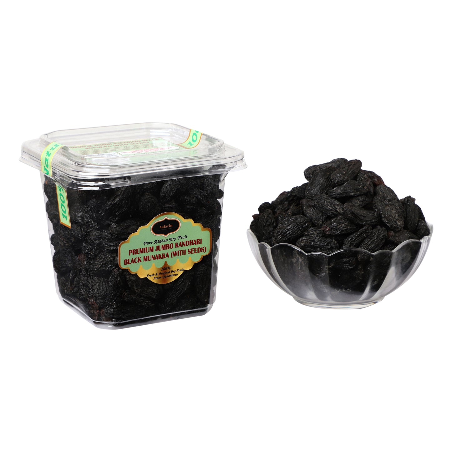 AAFARIN PREMIUM AFGHAN JUMBO KANDHARI BLACK MUNAKKA (WITH SEEDS).