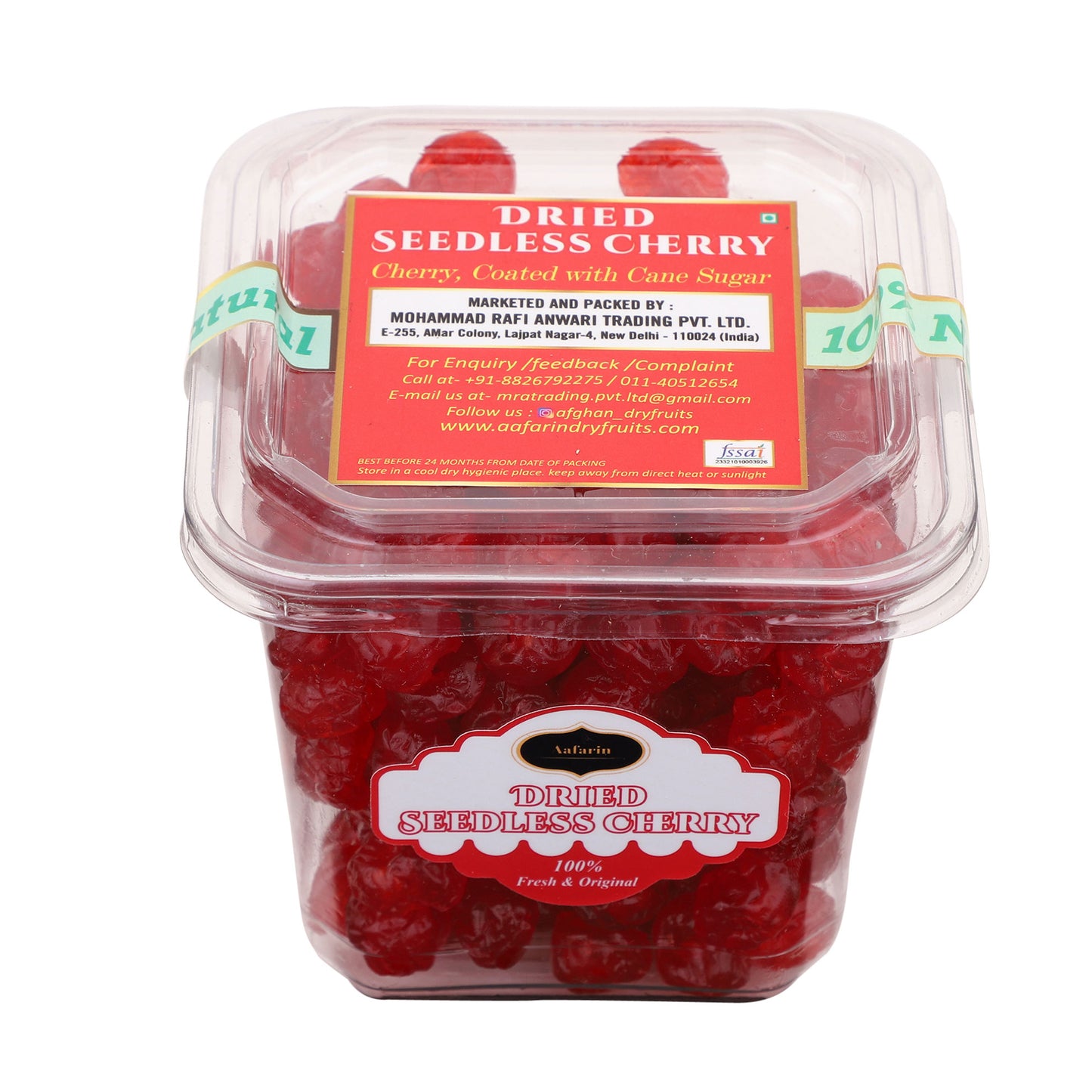 AAFARIN GOURMET DEHYDRATED AND SUGAR COATED SEEDLESS CHERRY.