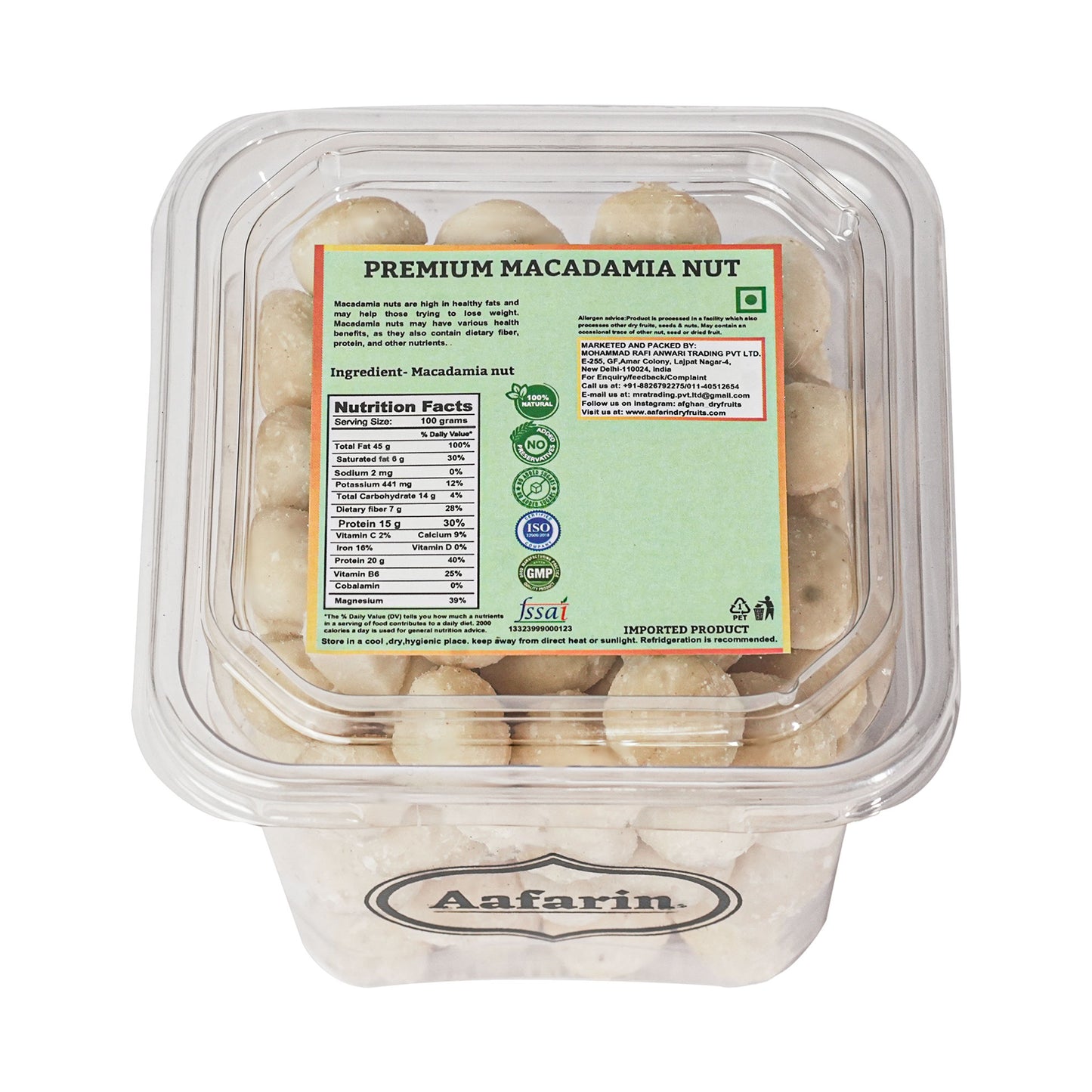 AAFARIN PREMIUM IMPORTED MACADAMIA NUTS WITHOUT SHELL.