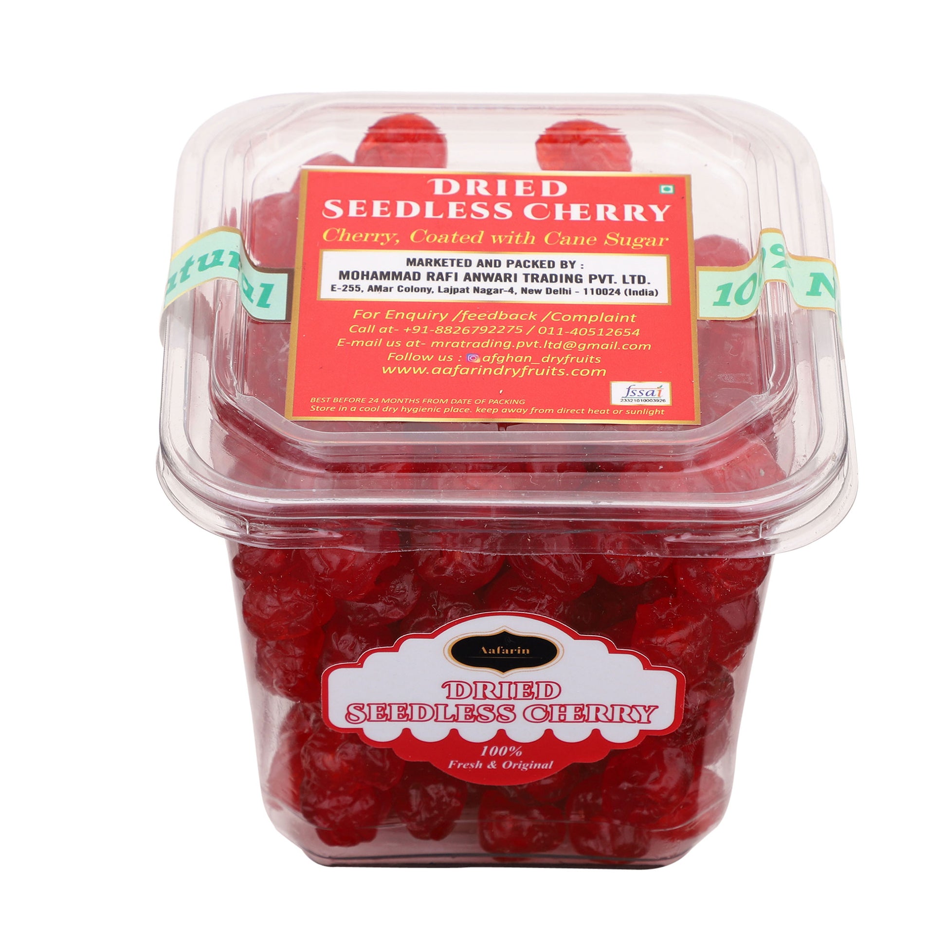AAFARIN GOURMET DEHYDRATED AND SUGAR COATED SEEDLESS CHERRY.