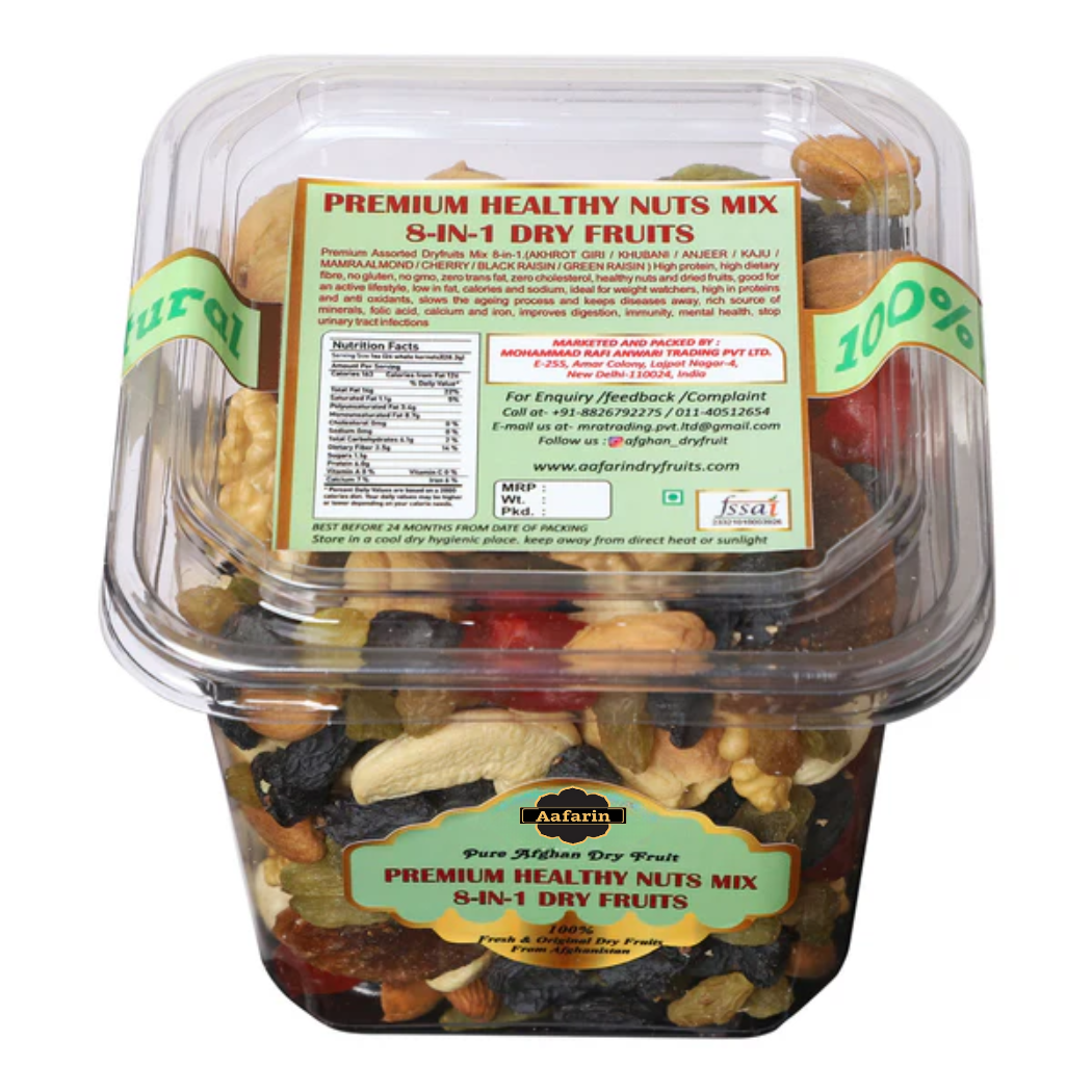 PREMIUM HEALTHY NUTS MIX |8-IN-1 DRY FRUITS| (AKHROT GIRI / KHUBANI / ANJEER / KAJU / MAMRA ALMOND / CHERRY / BLACK RAISIN / GREEN RAISIN )