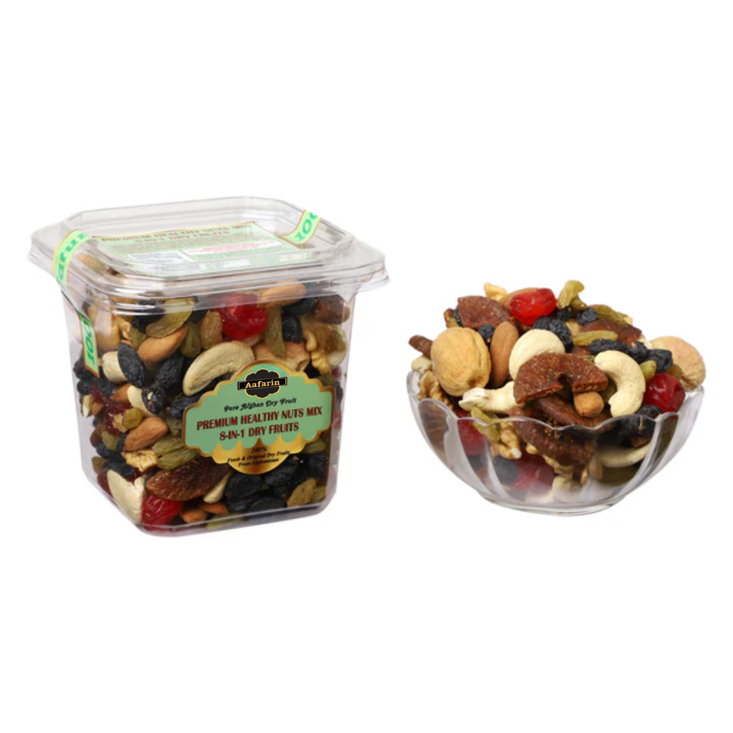 PREMIUM HEALTHY NUTS MIX |8-IN-1 DRY FRUITS| (AKHROT GIRI / KHUBANI / ANJEER / KAJU / MAMRA ALMOND / CHERRY / BLACK RAISIN / GREEN RAISIN )
