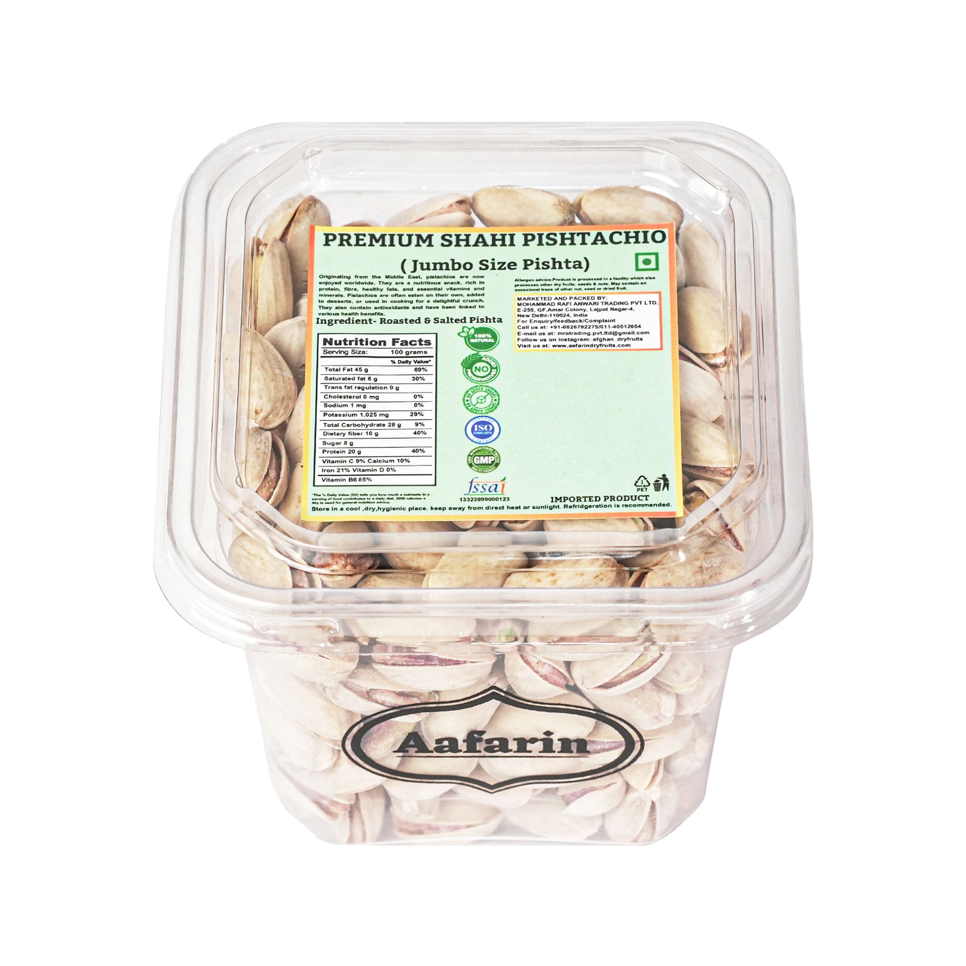 AAFARIN PREMIUM JUMBO SHAHI ROASTED AND SALTED PISTACHIOS (JUMBO SIZE PISHTA).
